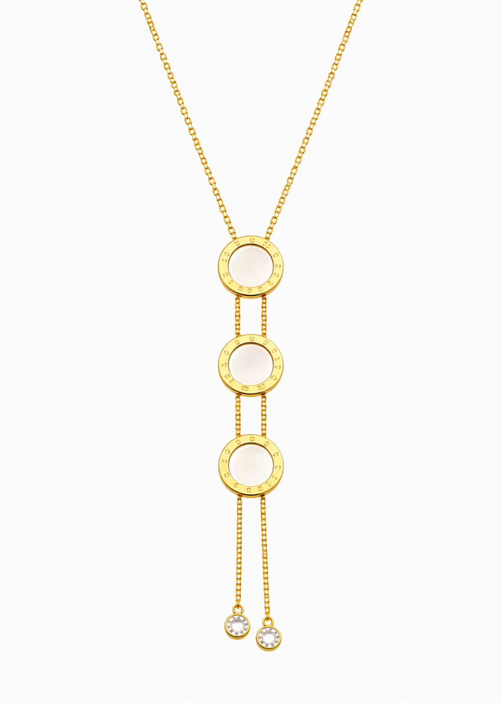 18K Gold Plated Slider Necklace with White Round Motifs