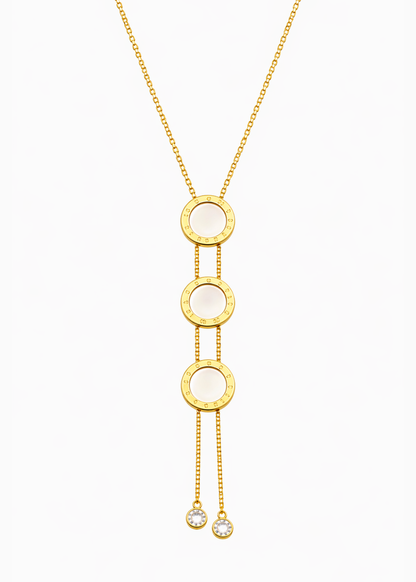 18K Gold Plated Slider Necklace with White Round Motifs