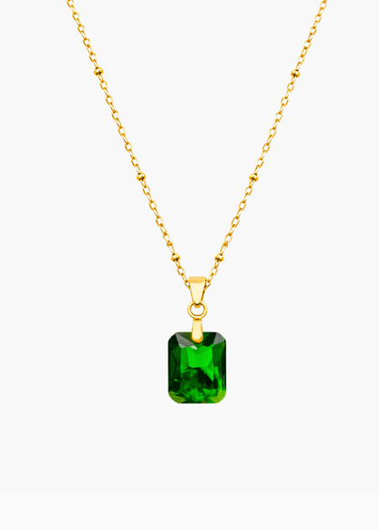 18K Gold Plated Emerald Green Pendant Beaded Necklace