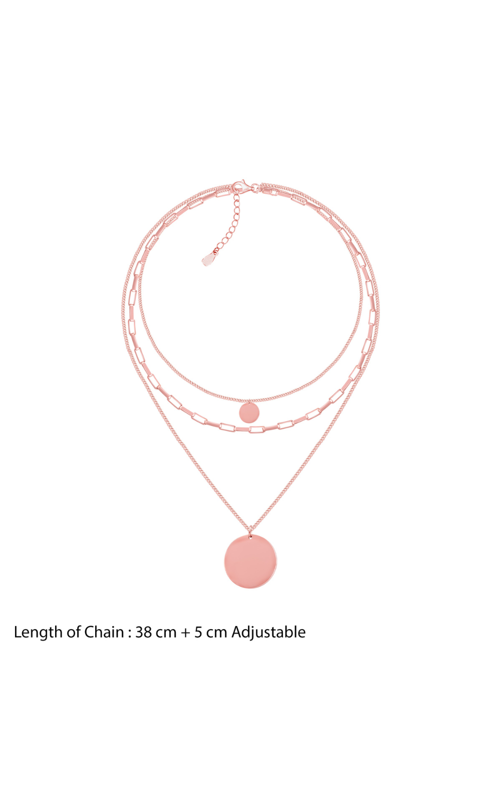 18K Rose Gold Plated Triple Layer Stacked Coin Pendant Rose Gold Statement Necklace