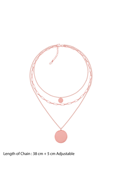 18K Rose Gold Plated Triple Layer Stacked Coin Pendant Rose Gold Statement Necklace