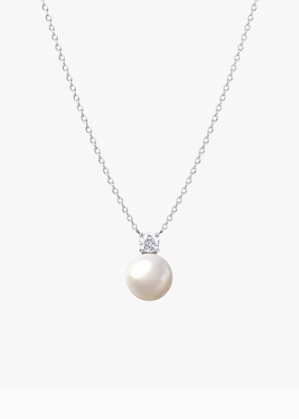 Crystal Pearl Pendant Necklace Silver