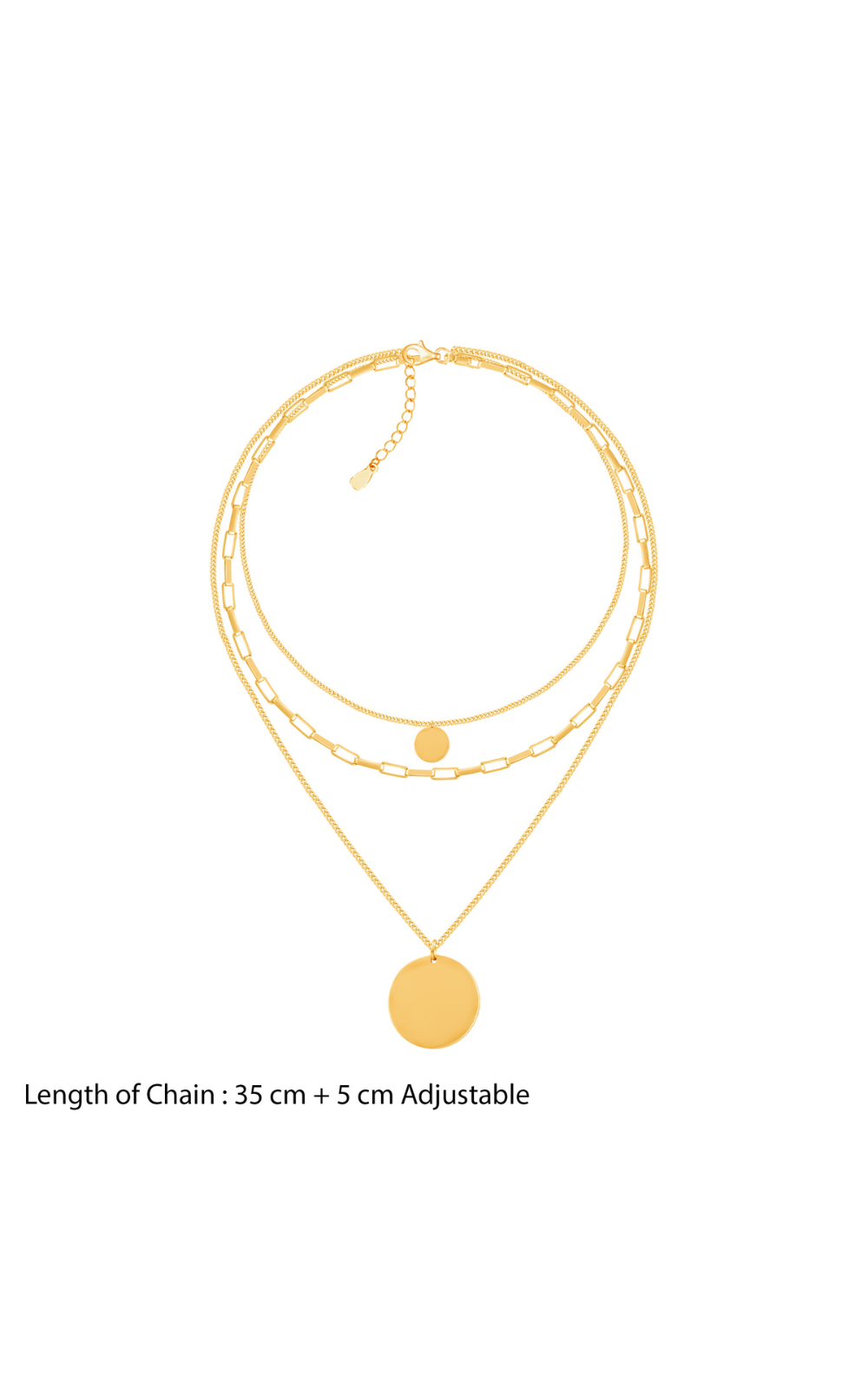 18K Gold Plated Triple Layer Stacked Coin Pendant Gold Statement Necklace