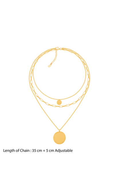 18K Gold Plated Triple Layer Stacked Coin Pendant Gold Statement Necklace