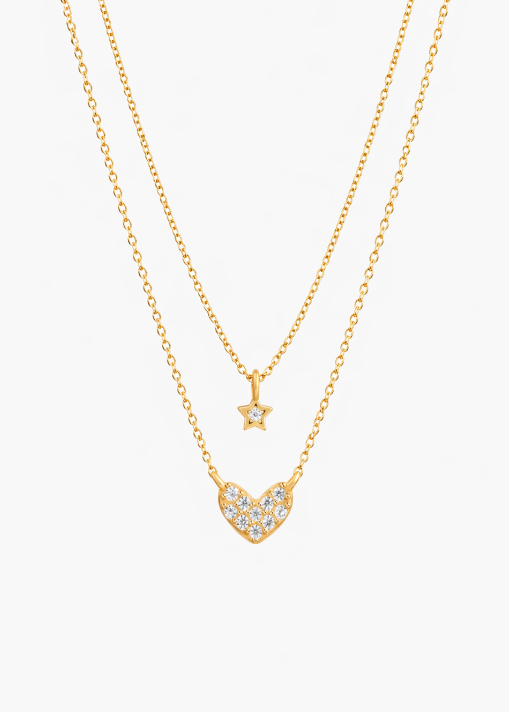 925 Sterling Silver Dainty Double Layer Star Heart Necklace