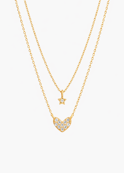 925 Sterling Silver Dainty Double Layer Star Heart Necklace