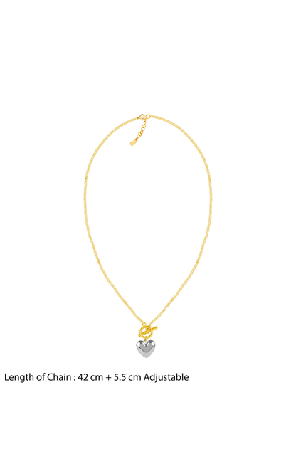18K Two-Tone Plated  Heavy Love Heart Pendant Necklace