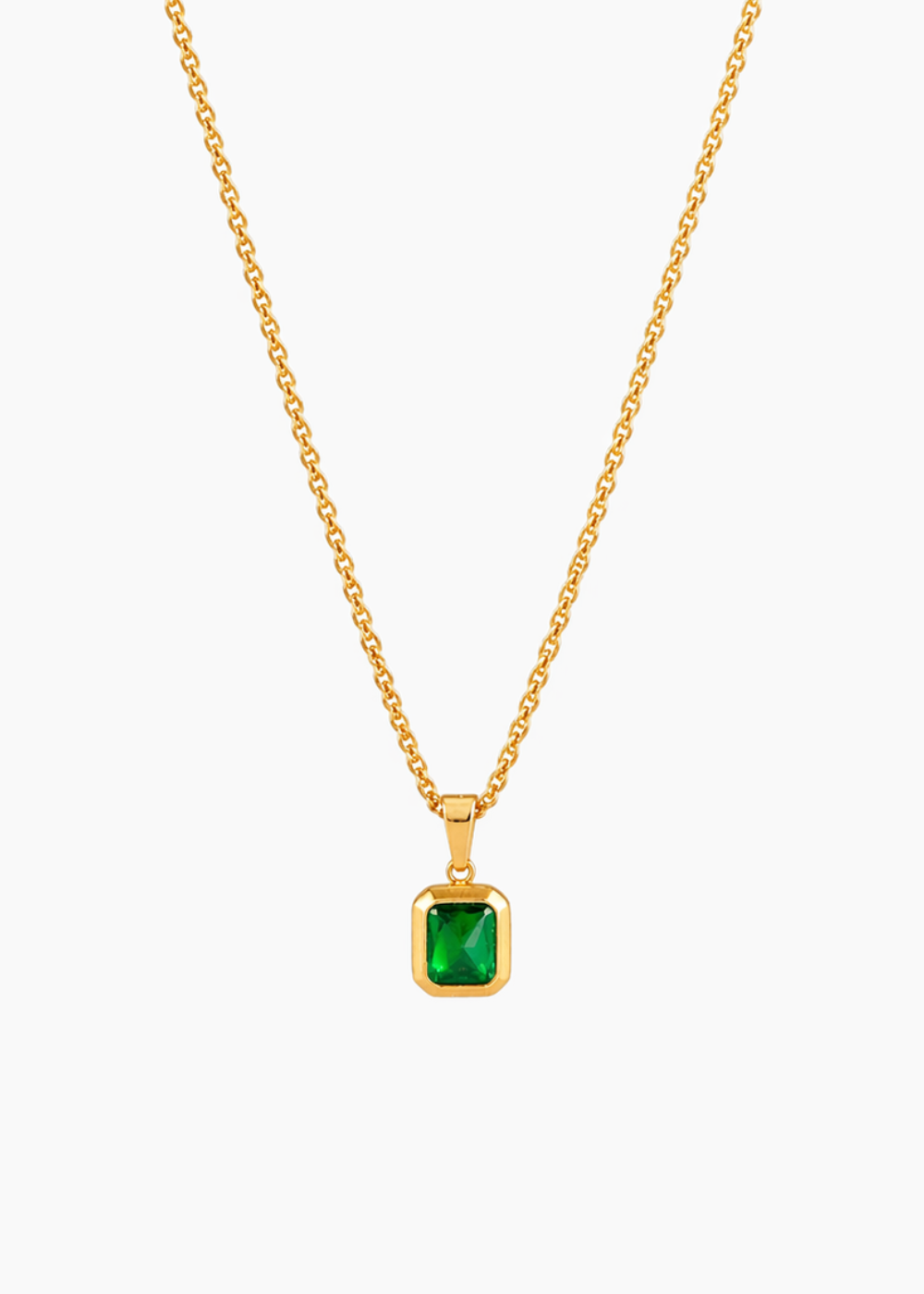 18K Gold Plated Emerald Green Rectangle Pendant Necklace