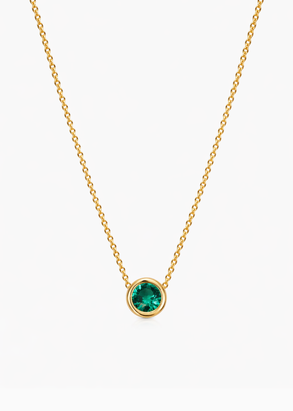18K Gold Plated Dainty Round Green Zirconia Pendant Necklace