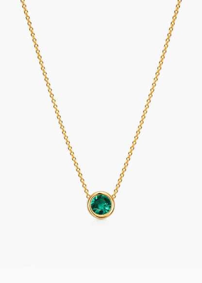 18K Gold Plated Dainty Round Green Zirconia Pendant Necklace