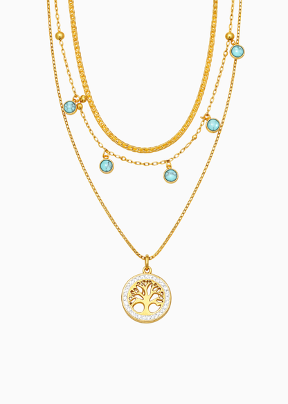 18K Gold Plated Tree of Life Layered Necklace
