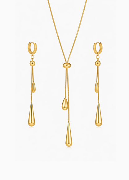 18K Gold Plated Lariat Drop Necklace and Long Drop Earrings Set