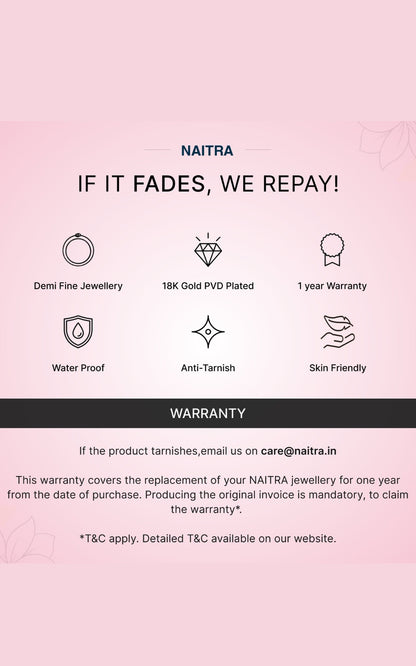 NAITRA jewelry warranty information on a pink background