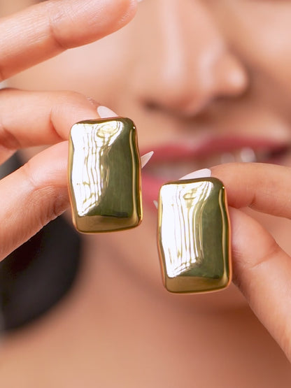 18K Gold Plated Sculpted Square Stud Earrings