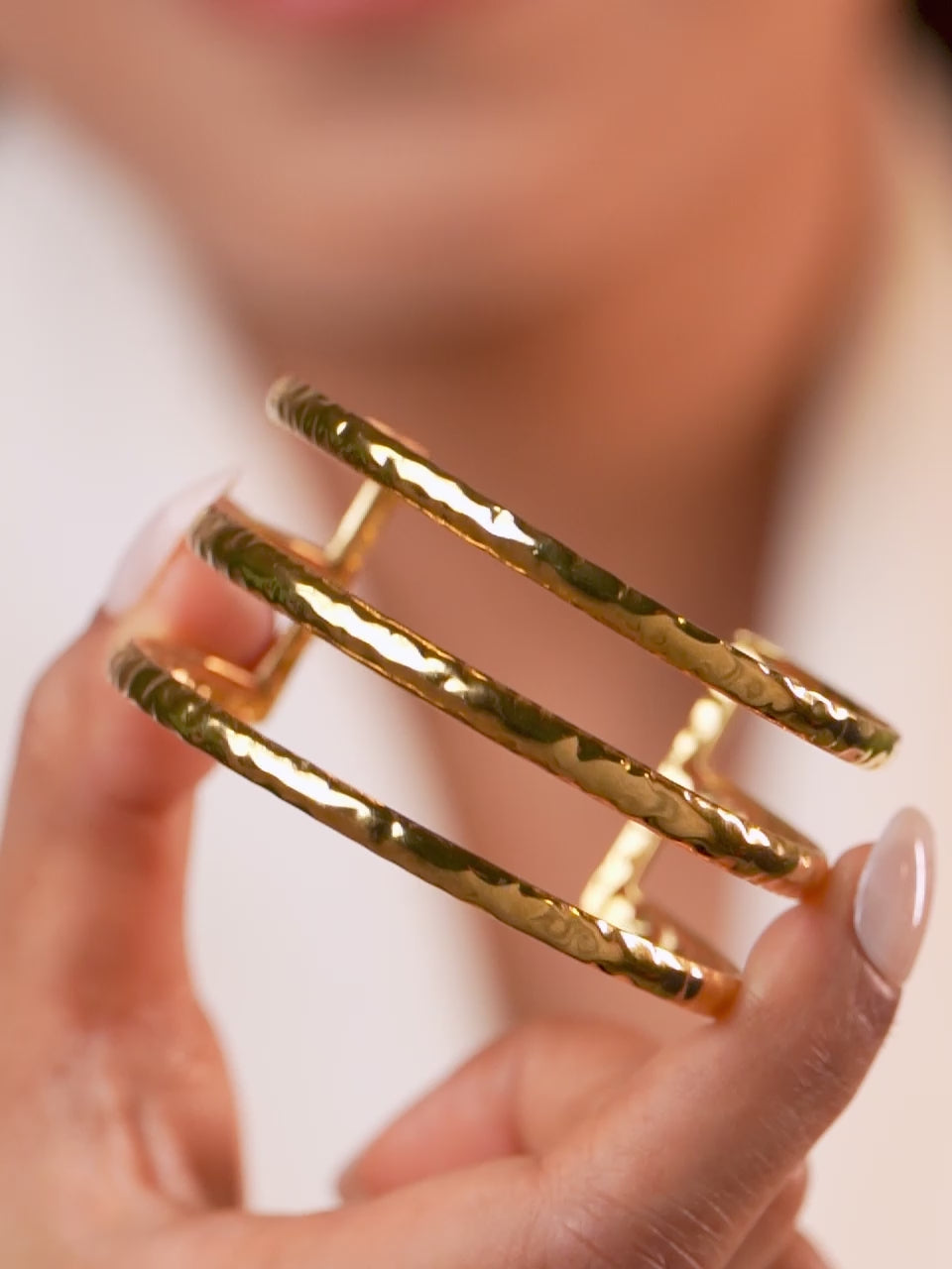 18K Gold Plated Trio Gleam Three-Layer Cuff Bangle Bracelet