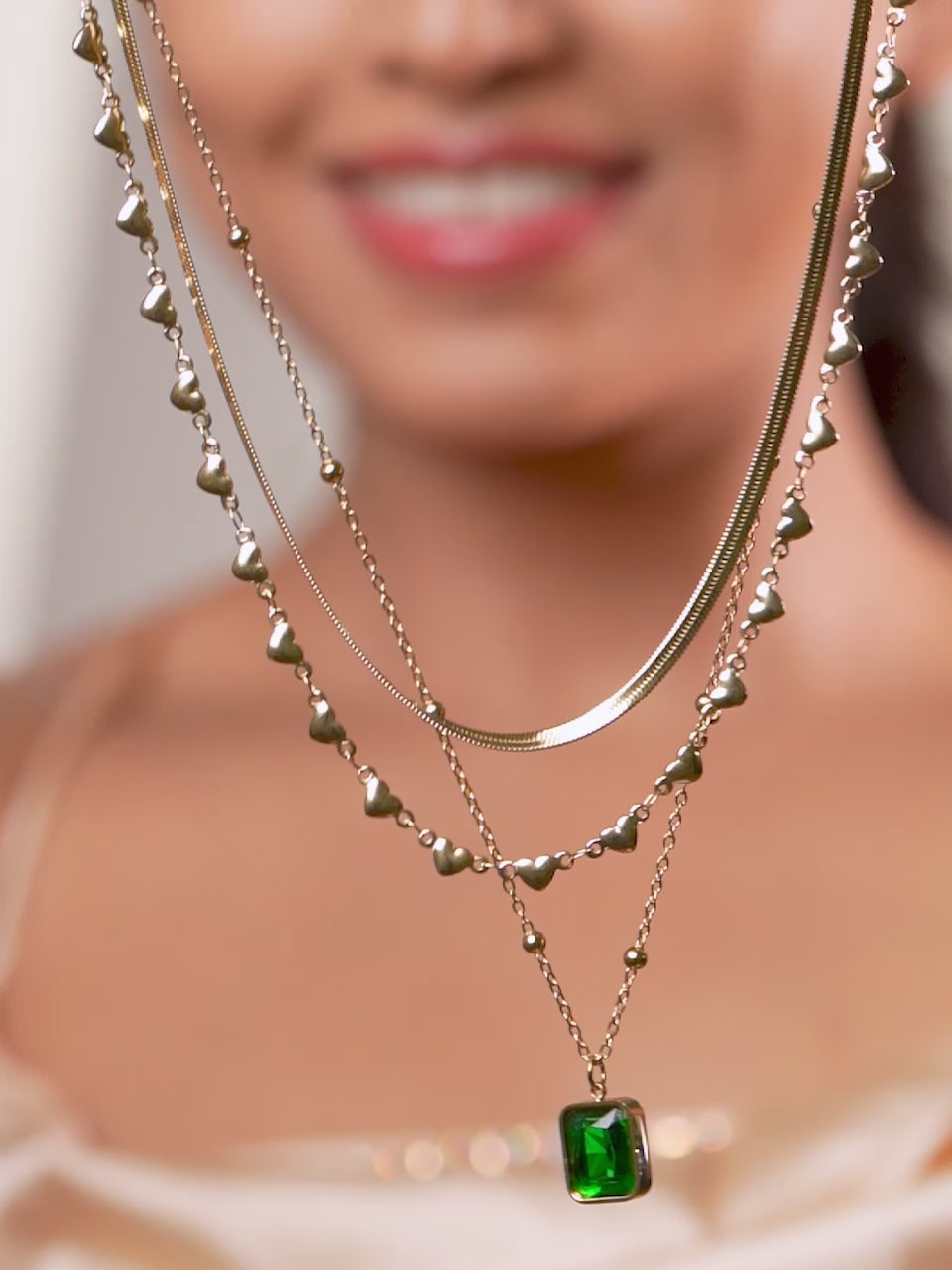 18K Gold Plated Layered Hearts Necklace