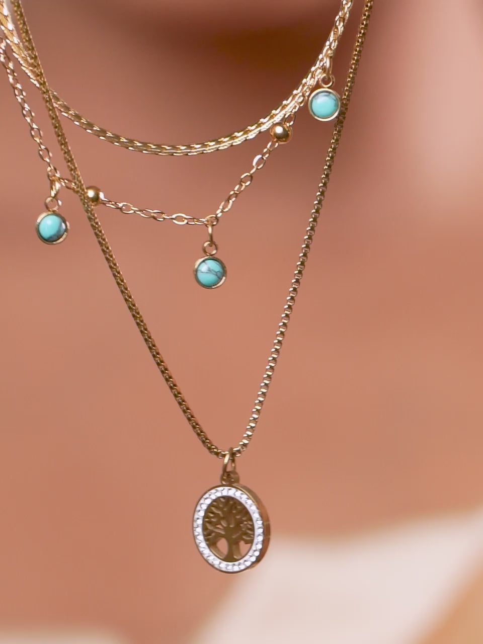 18K Gold Plated Multi-Layer Tree of Life Necklace, Bracelet and Earrings Set