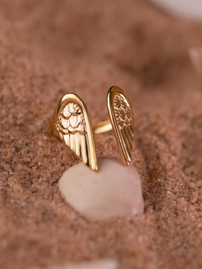 18K Gold Plated Angel wings Adjustable Open Ring