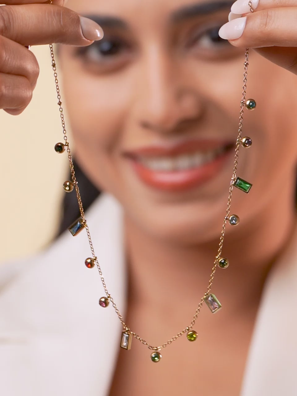 18K Gold Plated Golden Glow Multi-Color Charms Necklace