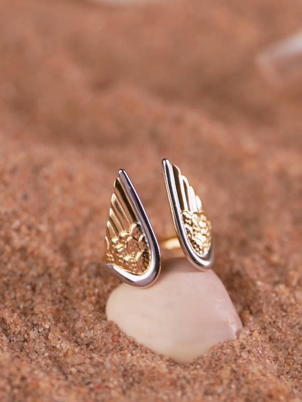 18K Gold Plated Two-Tone Angel Wing Open Ring