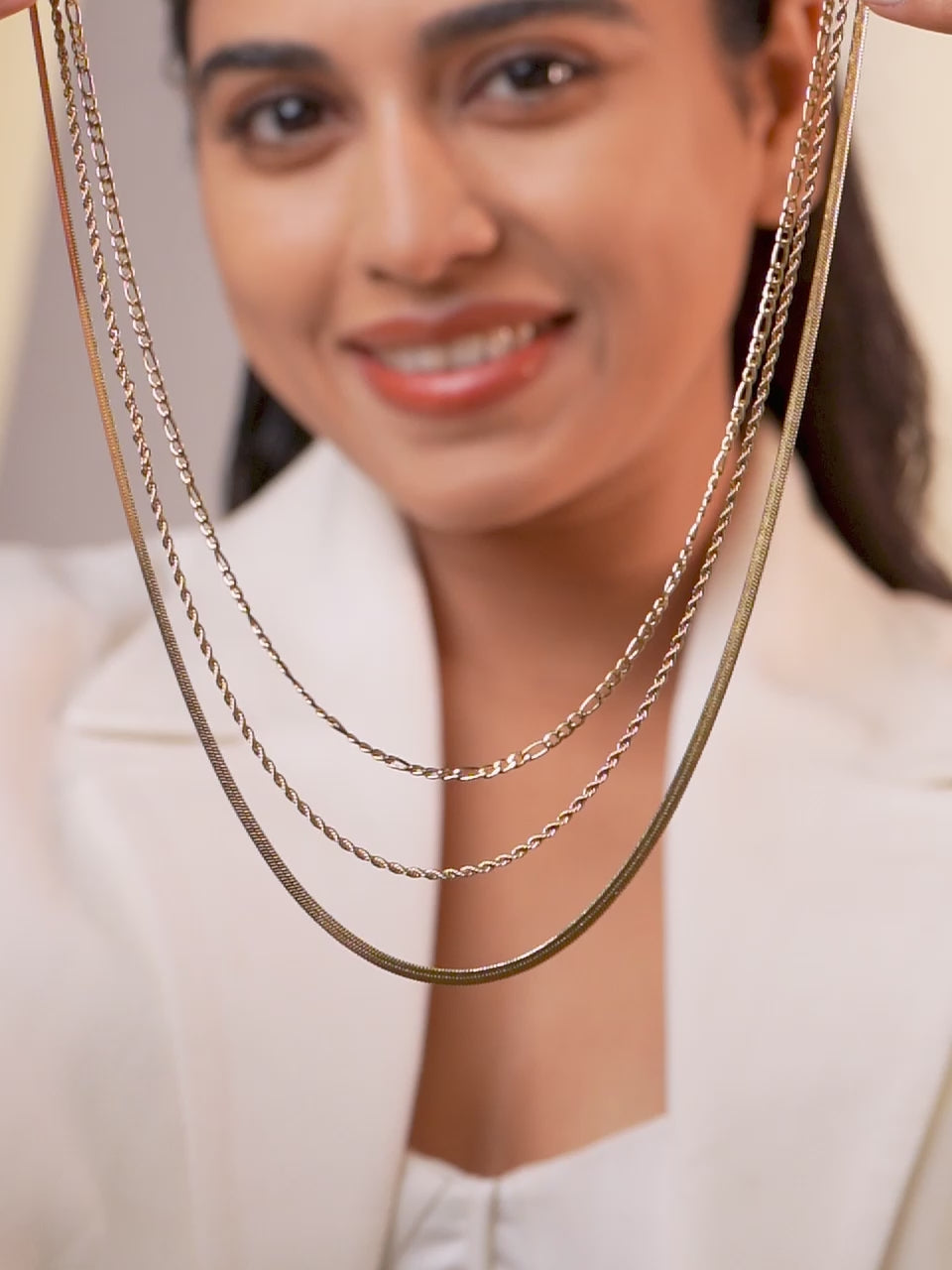 Three Layer Necklace Figaro, Rope &amp; Snake Chains