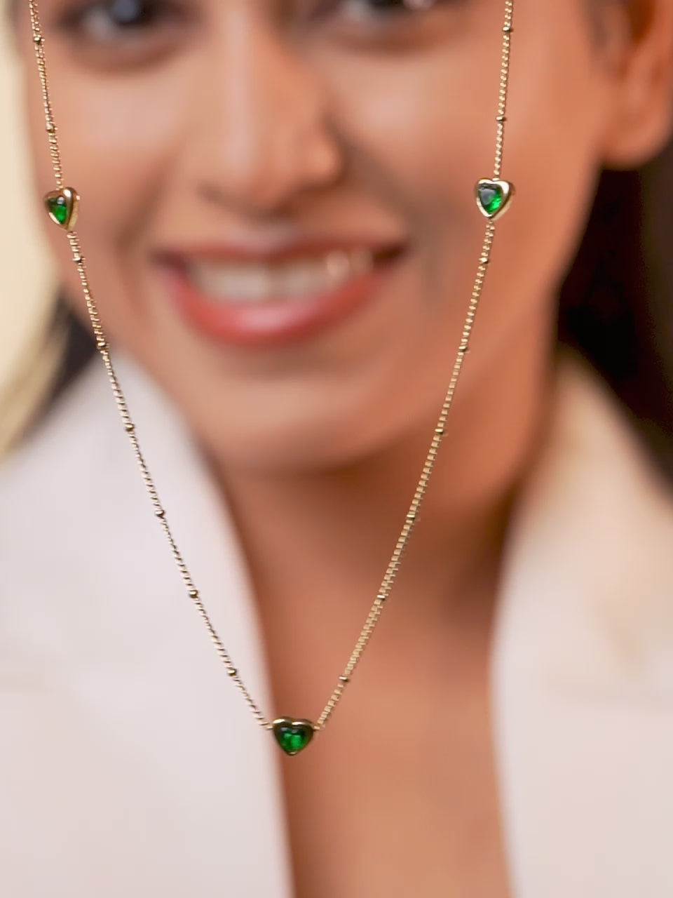 18K Gold Plated Green Heart Station Necklace