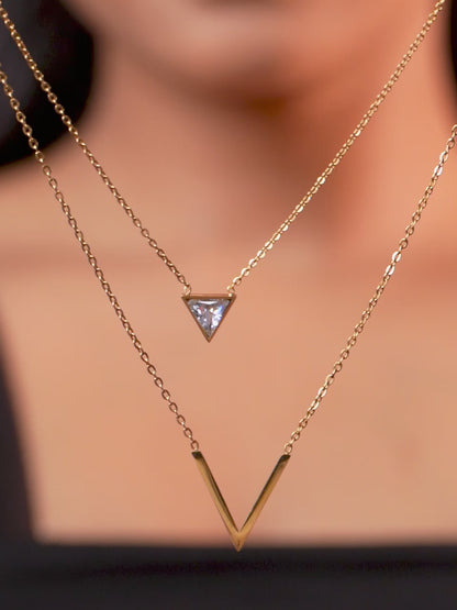 18K Gold Plated Multi Layered Victory CZ Studded Necklace