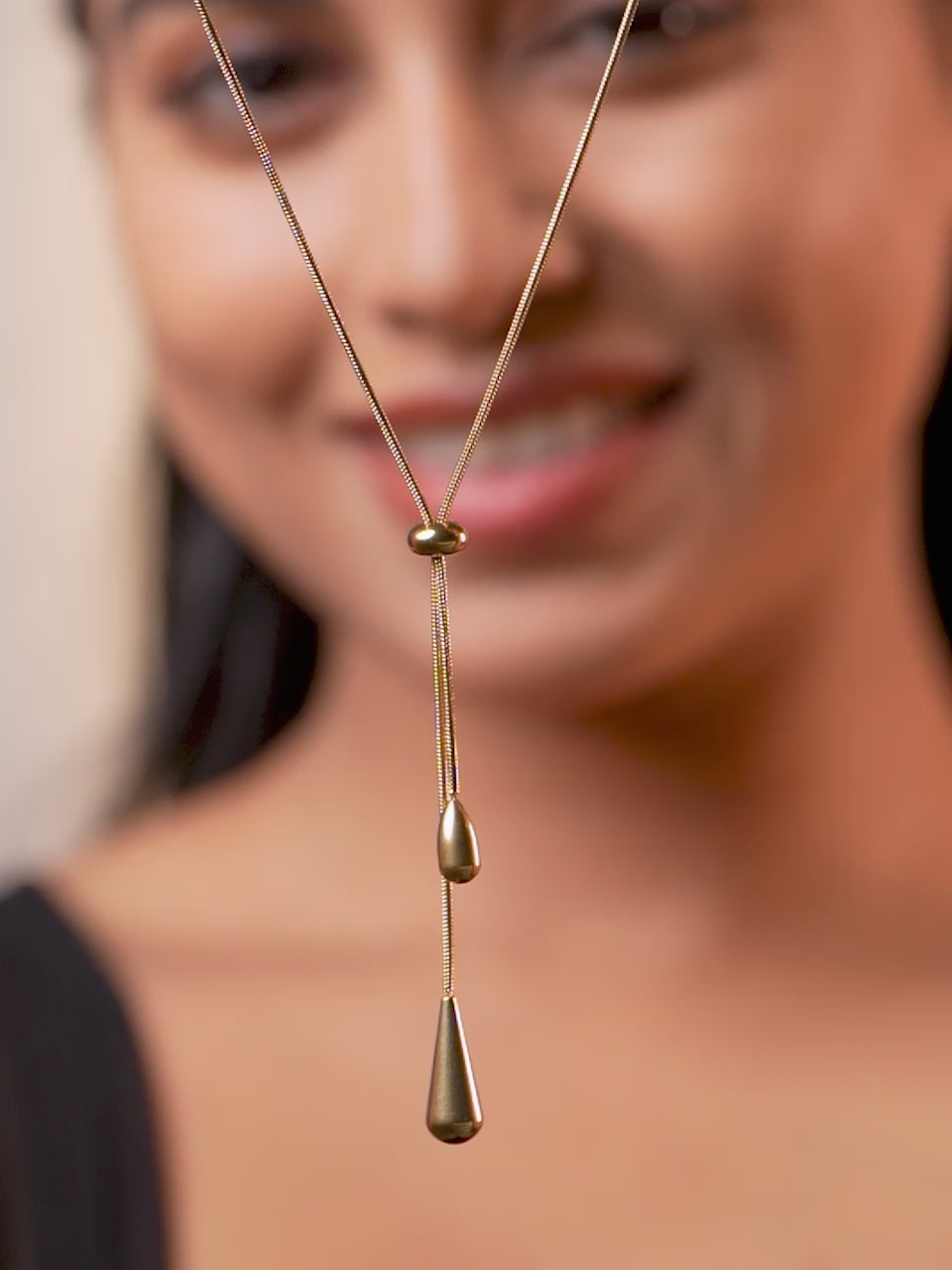 18K Gold Plated Lariat Drop Necklace and Long Drop Earrings Set