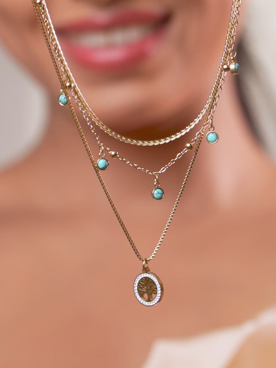 18K Gold Plated Tree of Life Layered Necklace