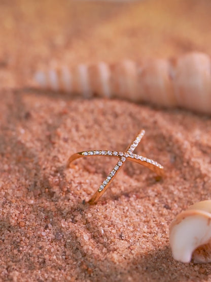 18K Gold Plated Criss Cross CZ Ring