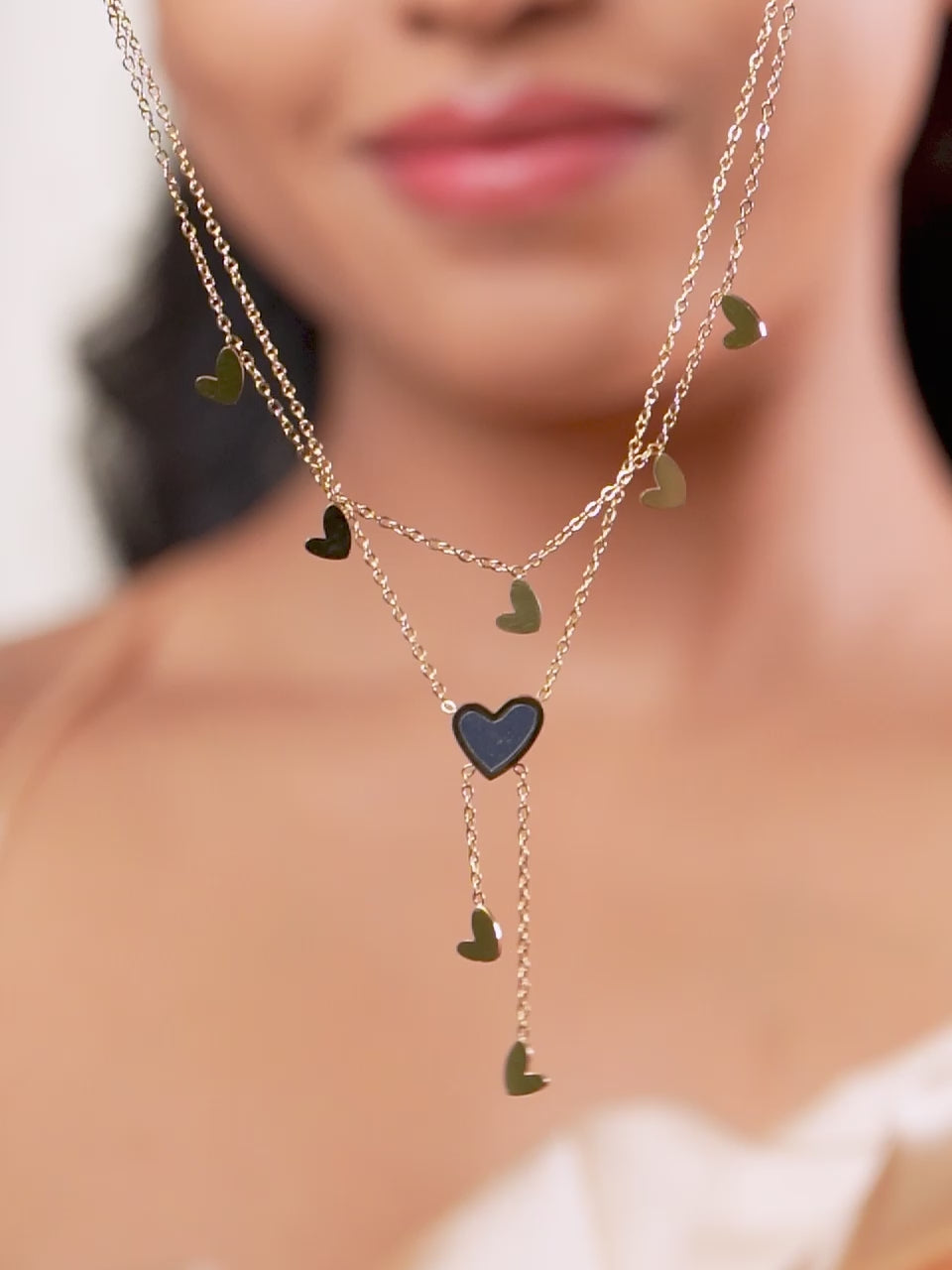 18K Gold Plated Layered Heart Pendant Necklace