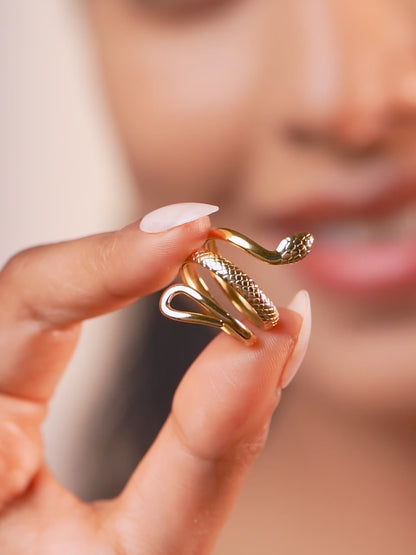 18K Gold Plated Serpent Elegance Classic Textured Adjustable Ring