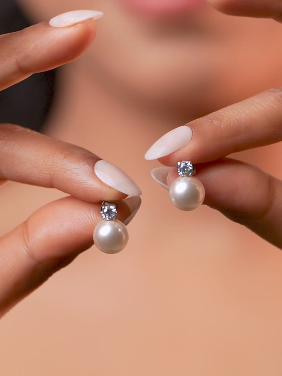 18K White Gold Plated Aurora Pearl Drop Earrings with CZ - Silver Color